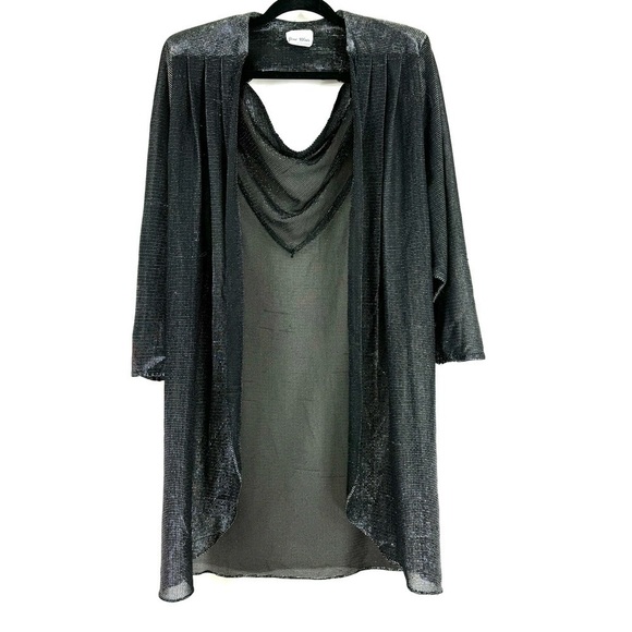 Vintage Joni Blair of California Sz L Silver Metallic Open Front Cardigan Top - Picture 1 of 14
